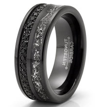 Mens Black Tungsten Carbide Wedding Band Eternity Ring Cubic Zirconia Meteorite Inlay Comfort-Fit 8MM