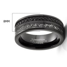 Mens Black Tungsten Carbide Wedding Band Eternity Ring Cubic Zirconia Meteorite Inlay Comfort-Fit 8MM