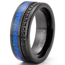 Mens Black Tungsten Carbide Wedding Band Crushed Opal Cubic Zirconia Eternity Ring Comfort-Fit 8MM