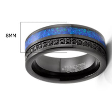 Mens Black Tungsten Carbide Wedding Band Crushed Opal Cubic Zirconia Eternity Ring Comfort-Fit 8MM