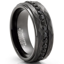 Mens Tungsten Carbide Black Hammered Wedding Band Eternity Engagement Ring Cubic Zirconia Comfort-Fit 8MM