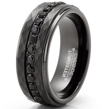 Mens Tungsten Carbide Black Hammered Wedding Band Eternity Engagement Ring Cubic Zirconia Comfort-Fit 8MM