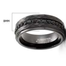 Mens Tungsten Carbide Black Hammered Wedding Band Eternity Engagement Ring Cubic Zirconia Comfort-Fit 8MM