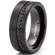 Mens Black Tungsten Carbide Wedding Band Cubic Zirconia Eternity Ring Comfort-Fit 8MM