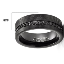 Mens Black Tungsten Carbide Wedding Band Cubic Zirconia Eternity Ring Comfort-Fit 8MM