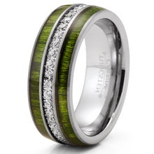 Mens Tungsten Carbide Wedding Band Green Jade Wood Cubic Zirconia Eternity Ring Comfort-Fit 8MM