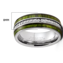 Mens Tungsten Carbide Wedding Band Green Jade Wood Cubic Zirconia Eternity Ring Comfort-Fit 8MM