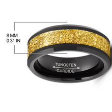 Black Tungsten Carbide Ring Mens Wedding Band Ring Gold Nugget Flakes Inlay 8MM Comfort-Fit