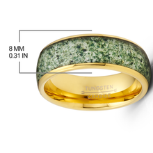 Gold Plated Tungsten Carbide Ring Mens Wedding Band Moss Agate Inlay 8MM Comfort-Fit