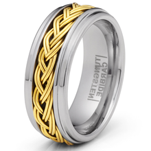 Gold Plated Braided Tungsten Carbide Ring Mens Wedding Band 8MM Comfort-Fit