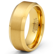Gold Plated Flat-Top Tungsten Carbide Ring Mens Wedding Band 8MM Comfort-Fit