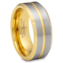 Gold Plated Flat-Top Tungsten Carbide Ring Mens Wedding Band Grooved Center 8MM Comfort-Fit
