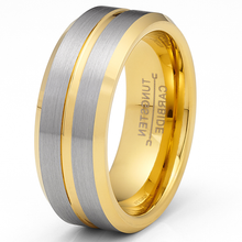 Gold Plated Flat-Top Tungsten Carbide Ring Mens Wedding Band Grooved Center 8MM Comfort-Fit