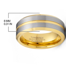 Gold Plated Flat-Top Tungsten Carbide Ring Mens Wedding Band Grooved Center 8MM Comfort-Fit