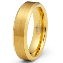 Gold Plated Flat-Top Tungsten Carbide Ring Mens Wedding Band 6MM Comfort-Fit