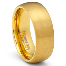 Gold Plated Dome Brushed Tungsten Carbide Ring Mens Wedding Band 8MM Comfort-Fit