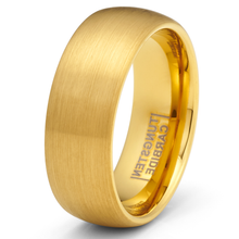 Gold Plated Dome Brushed Tungsten Carbide Ring Mens Wedding Band 8MM Comfort-Fit