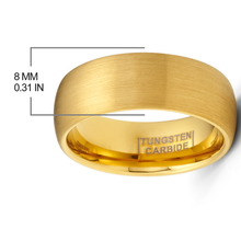 Gold Plated Dome Brushed Tungsten Carbide Ring Mens Wedding Band 8MM Comfort-Fit