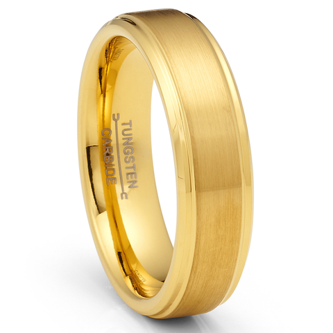 Gold Plated Tungsten Carbide Wedding Band Brushed Ring 6MM Comfort-Fit