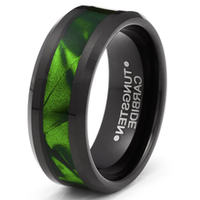 Black Tungsten Carbide Ring Mens Wedding Band Ring Green Mother of Pearl Lacquered Dyed Inlay Comfort-Fit