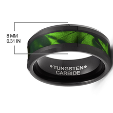 Black Tungsten Carbide Ring Mens Wedding Band Ring Green Mother of Pearl Lacquered Dyed Inlay Comfort-Fit