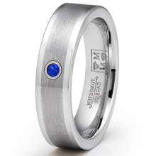 Metal Masters Unisex 18K White Gold Plated Natural Sapphire Tungsten Wedding Band 6MM