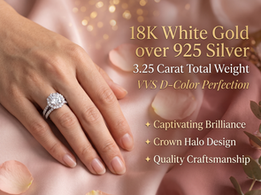 3.25Ct Round Moissanite Crown Halo Bridal Set 18K Over Silver Wedding Engagement Ring Set